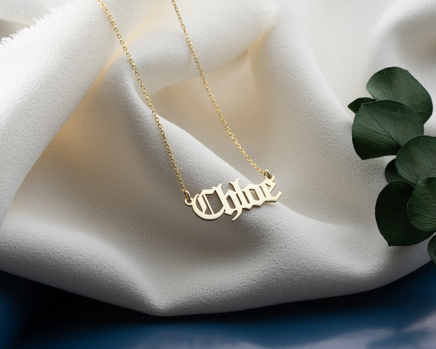 14K Solid Gold Gothic Name Necklace
