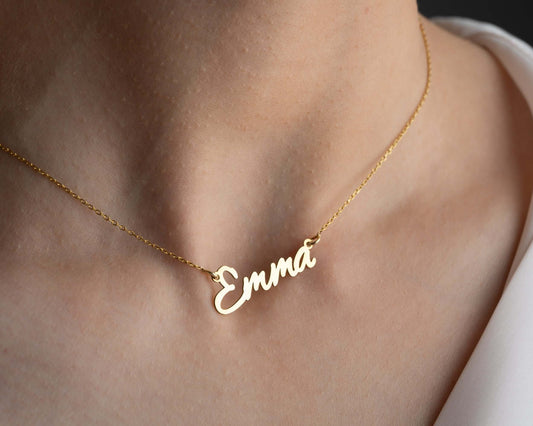 gold name necklace, gold necklace, name necklace, name plate necklace, personalized necklace, solid gold necklaceJewelry
